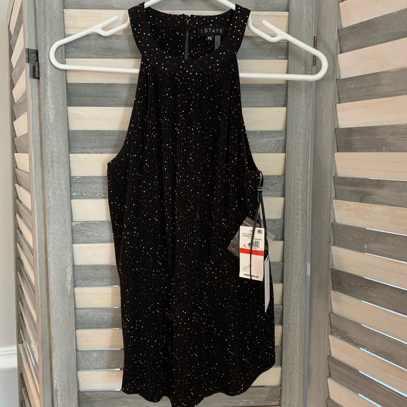 1. State Black Pleated Peplum Tank Dot Print - Picture 4 of 8